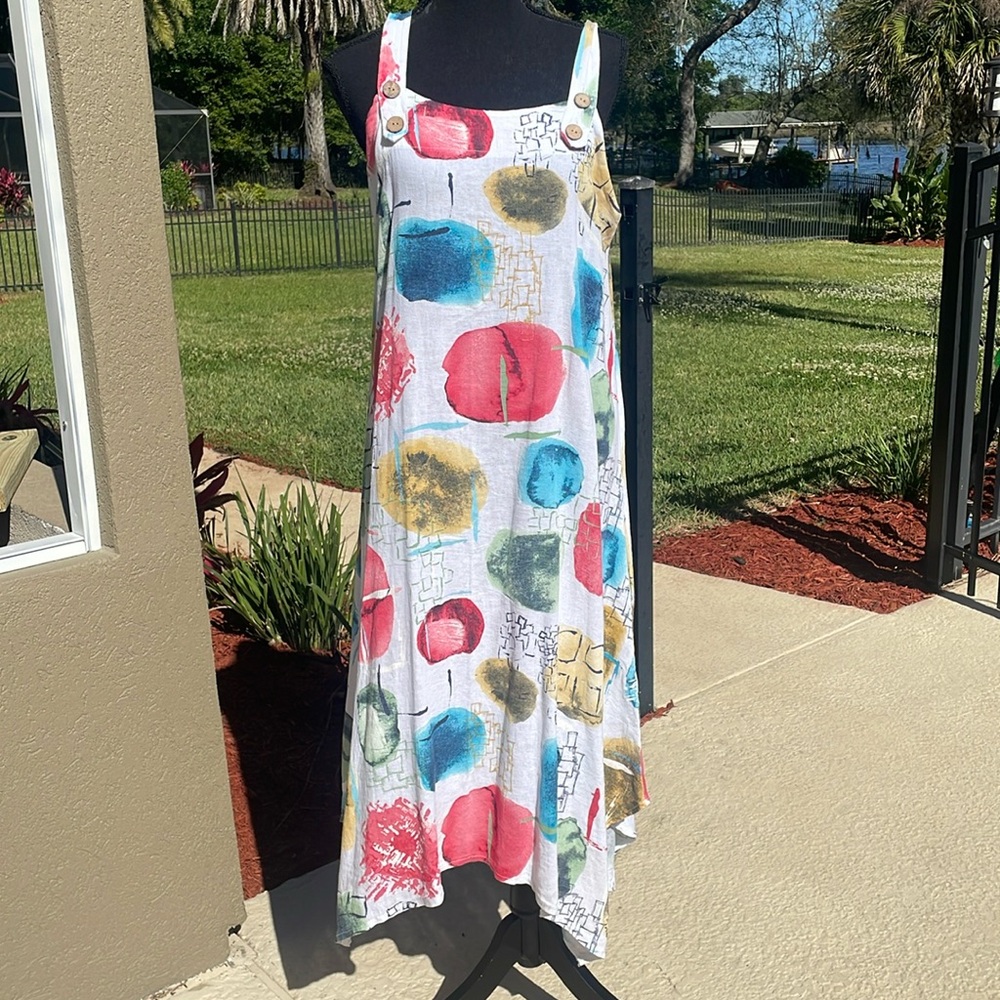 NWT! Made in Italy ! DMITRY Woman’s Sleeveless White Abstract Linen Dress